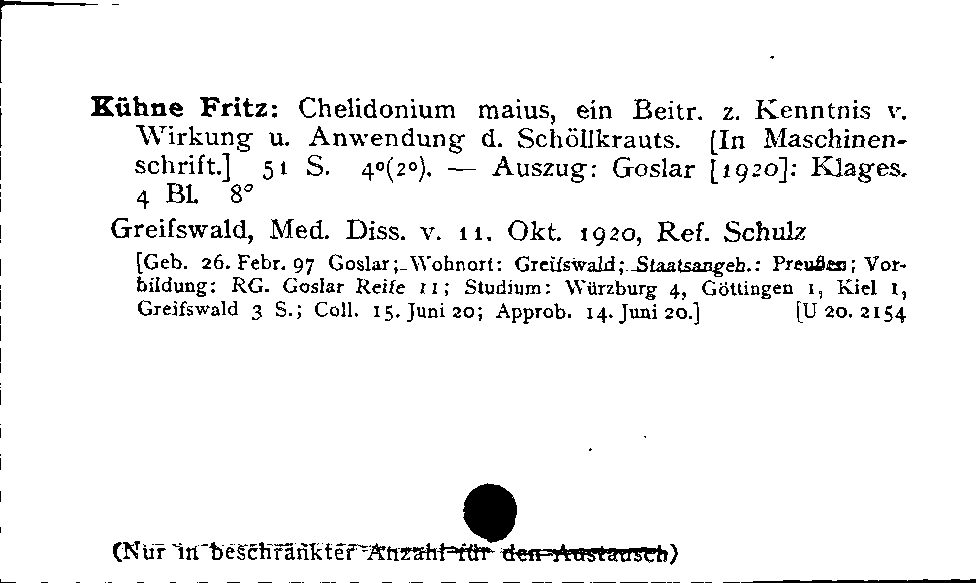 [Katalogkarte Dissertationenkatalog bis 1980]