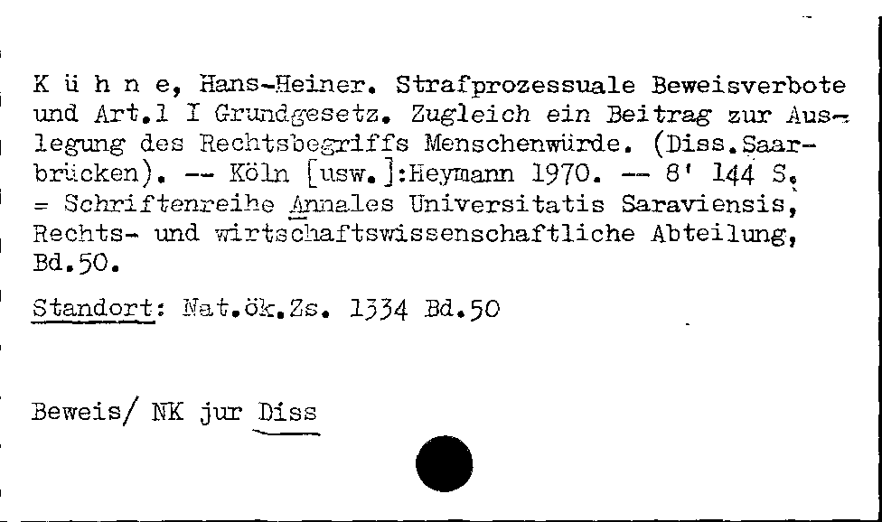 [Katalogkarte Dissertationenkatalog bis 1980]