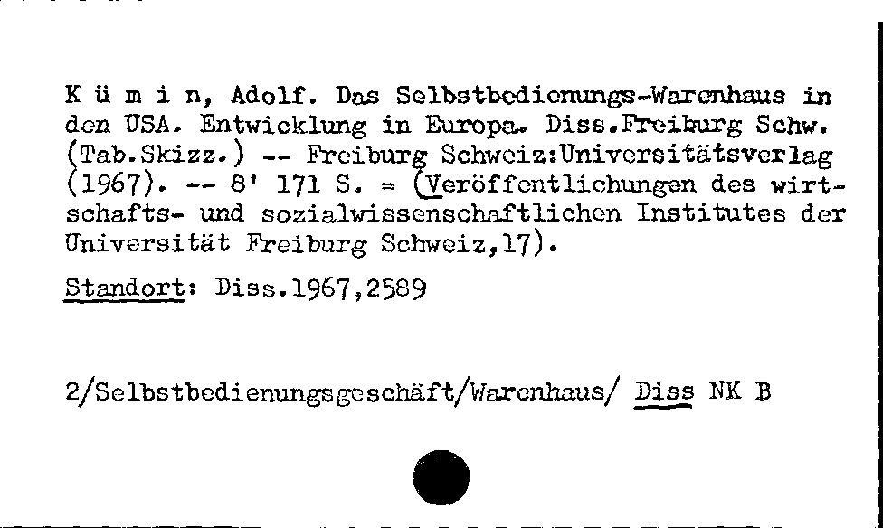 [Katalogkarte Dissertationenkatalog bis 1980]