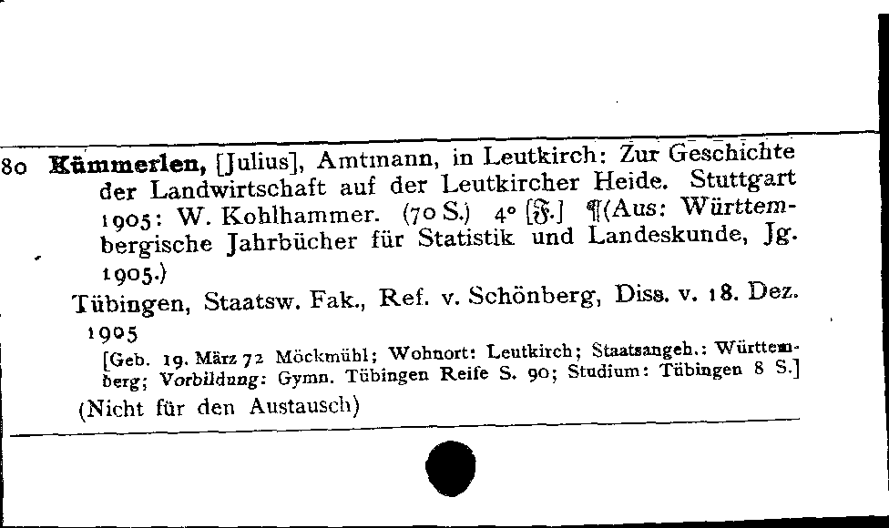 [Katalogkarte Dissertationenkatalog bis 1980]