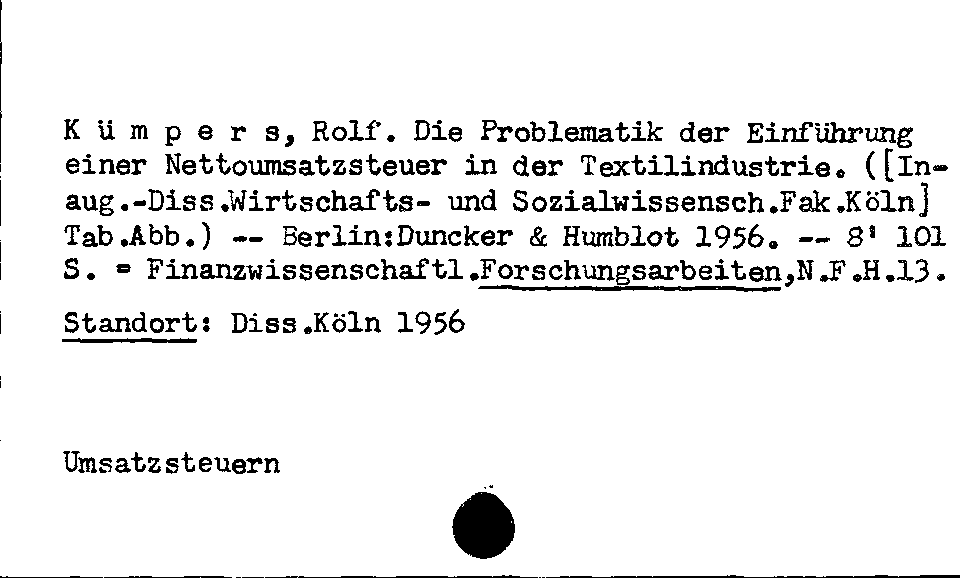 [Katalogkarte Dissertationenkatalog bis 1980]