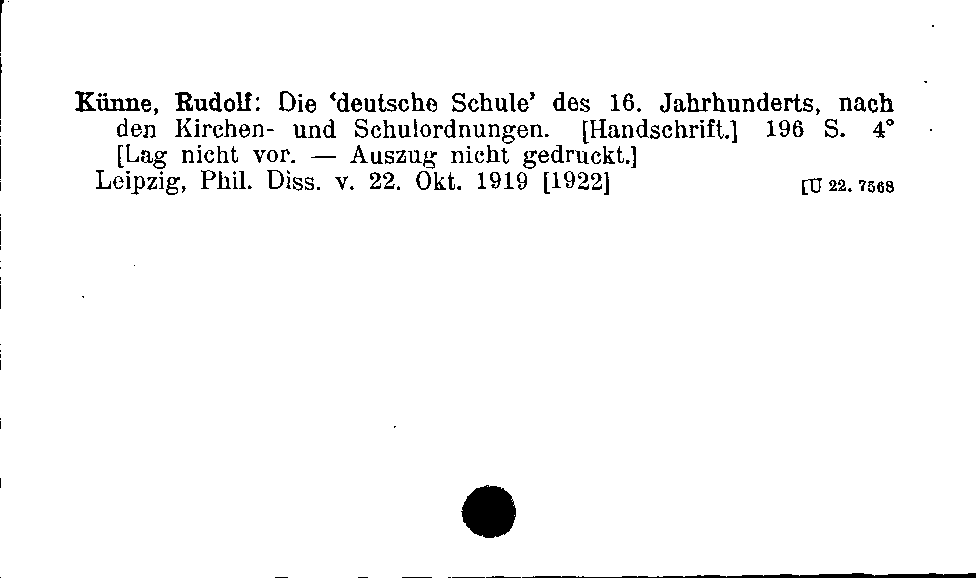 [Katalogkarte Dissertationenkatalog bis 1980]