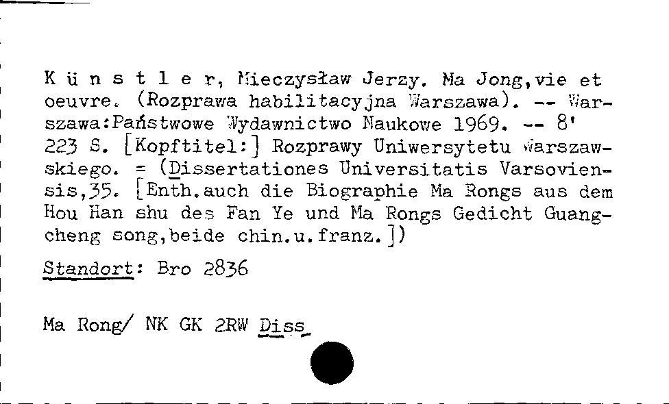 [Katalogkarte Dissertationenkatalog bis 1980]