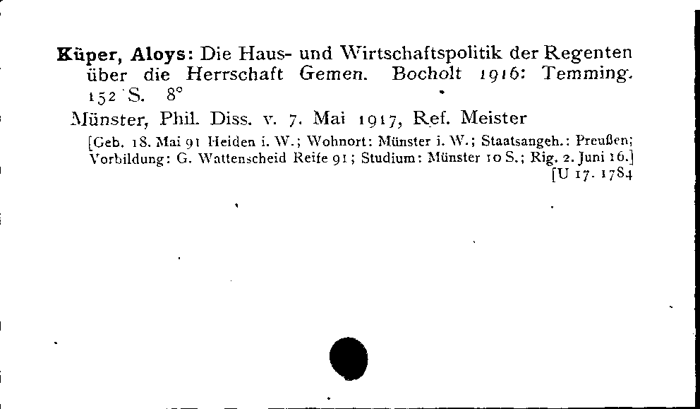 [Katalogkarte Dissertationenkatalog bis 1980]