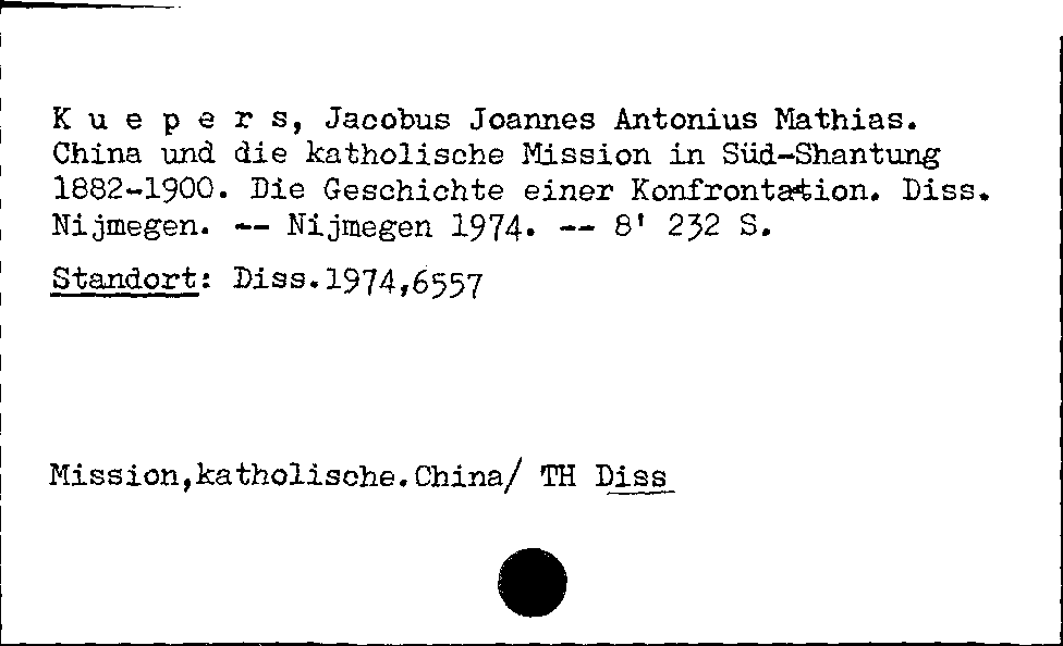 [Katalogkarte Dissertationenkatalog bis 1980]