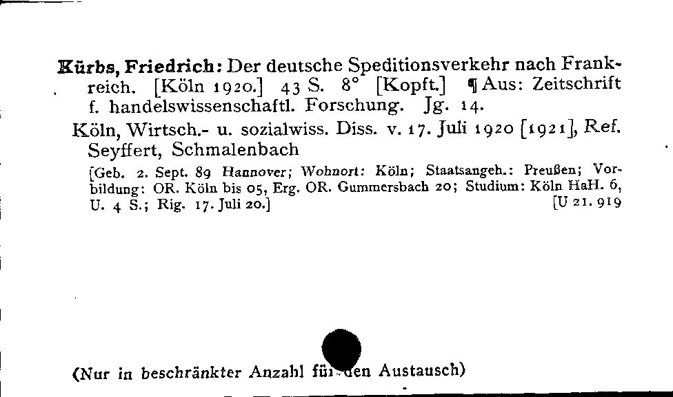 [Katalogkarte Dissertationenkatalog bis 1980]