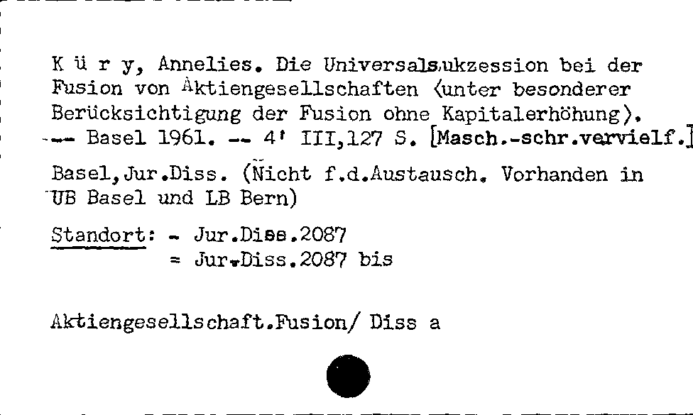 [Katalogkarte Dissertationenkatalog bis 1980]