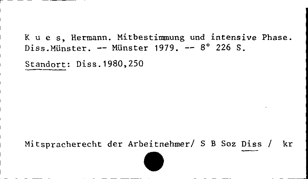 [Katalogkarte Dissertationenkatalog bis 1980]