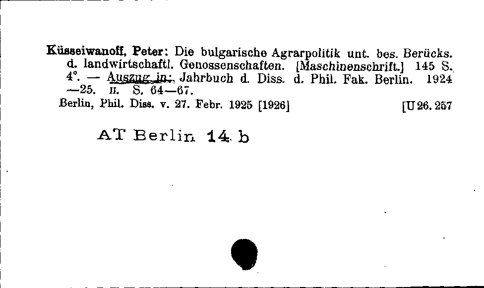 [Katalogkarte Dissertationenkatalog bis 1980]