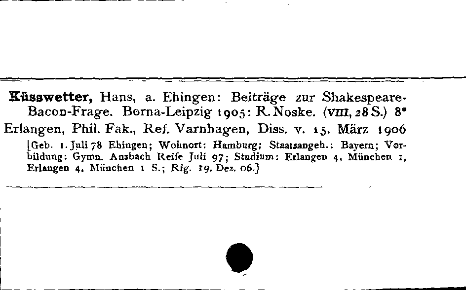 [Katalogkarte Dissertationenkatalog bis 1980]