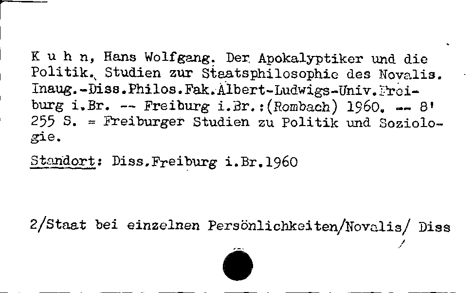 [Katalogkarte Dissertationenkatalog bis 1980]