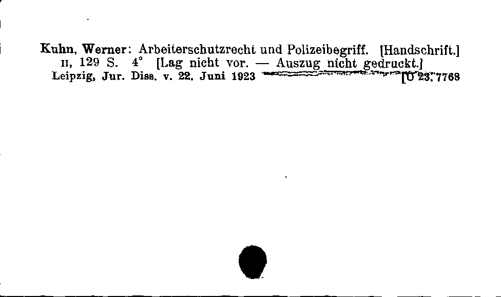 [Katalogkarte Dissertationenkatalog bis 1980]