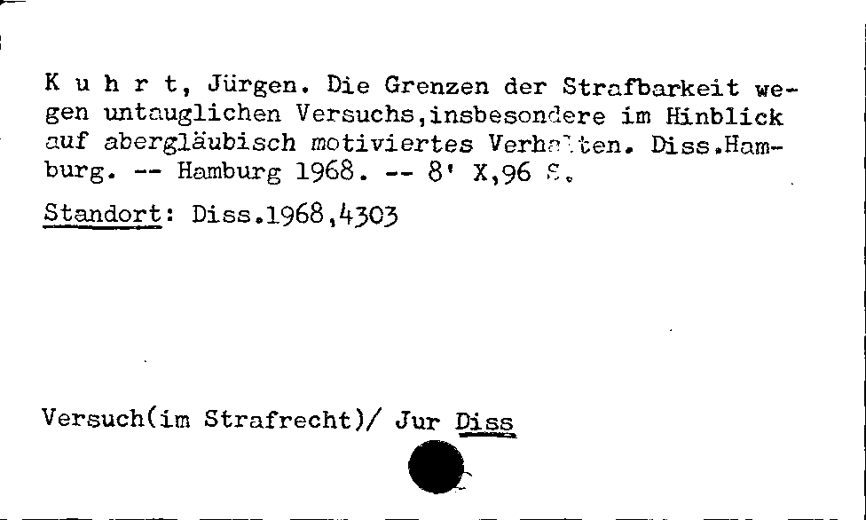 [Katalogkarte Dissertationenkatalog bis 1980]