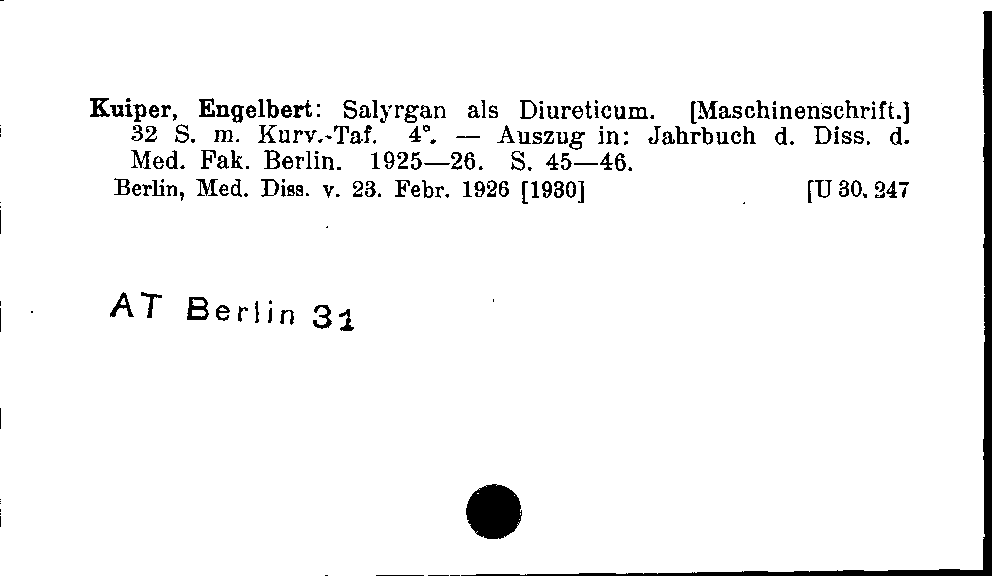 [Katalogkarte Dissertationenkatalog bis 1980]