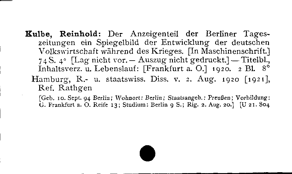 [Katalogkarte Dissertationenkatalog bis 1980]