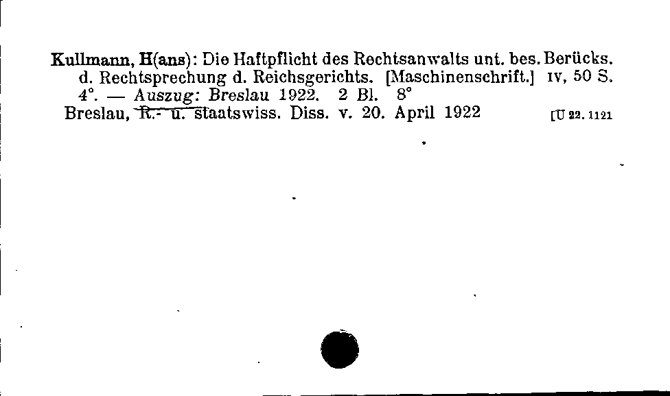 [Katalogkarte Dissertationenkatalog bis 1980]