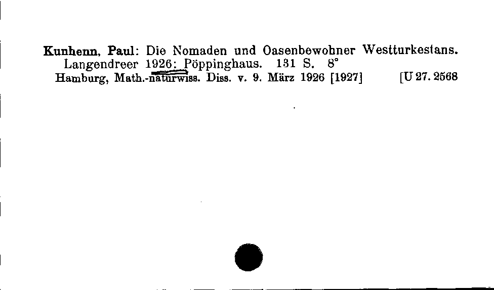 [Katalogkarte Dissertationenkatalog bis 1980]