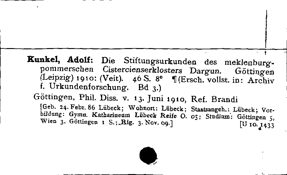 [Katalogkarte Dissertationenkatalog bis 1980]