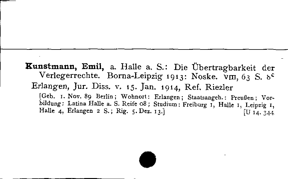 [Katalogkarte Dissertationenkatalog bis 1980]