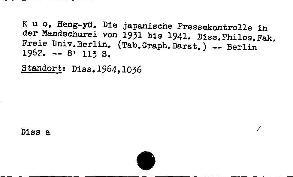 [Katalogkarte Dissertationenkatalog bis 1980]