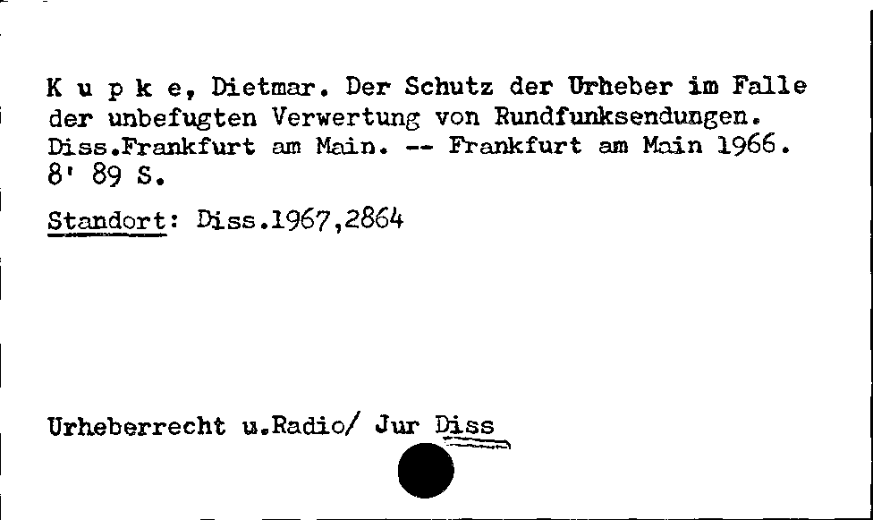 [Katalogkarte Dissertationenkatalog bis 1980]