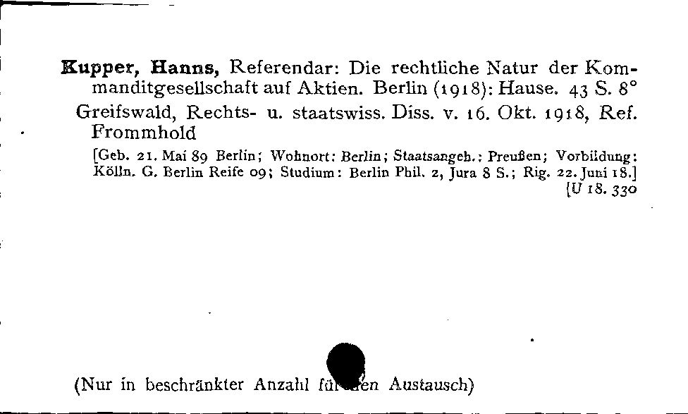 [Katalogkarte Dissertationenkatalog bis 1980]