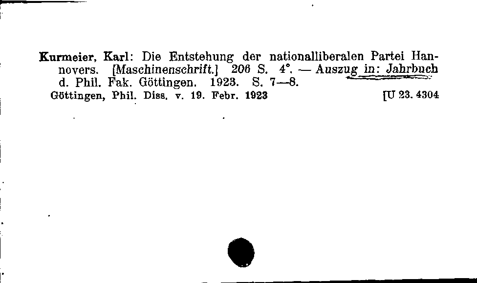 [Katalogkarte Dissertationenkatalog bis 1980]