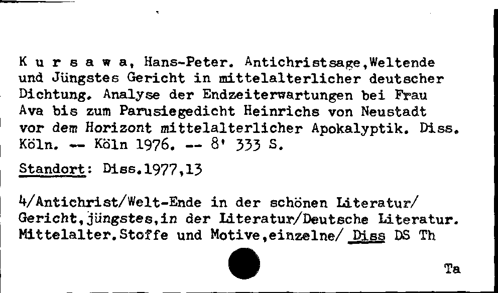 [Katalogkarte Dissertationenkatalog bis 1980]