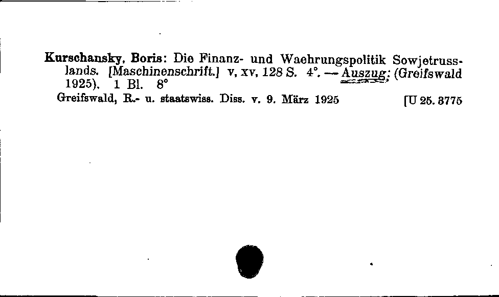 [Katalogkarte Dissertationenkatalog bis 1980]