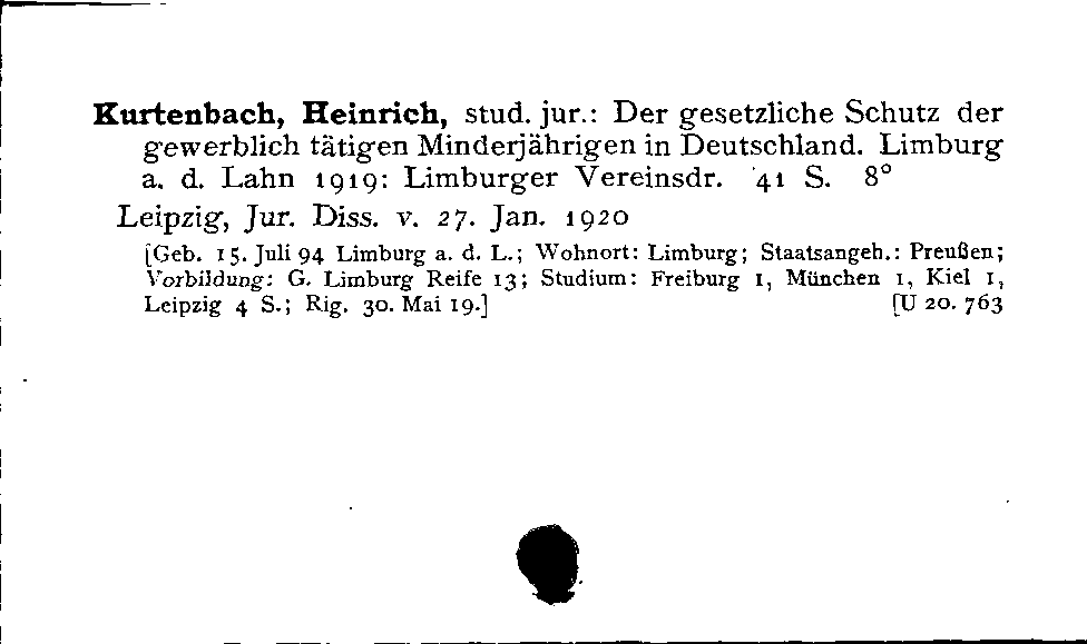 [Katalogkarte Dissertationenkatalog bis 1980]