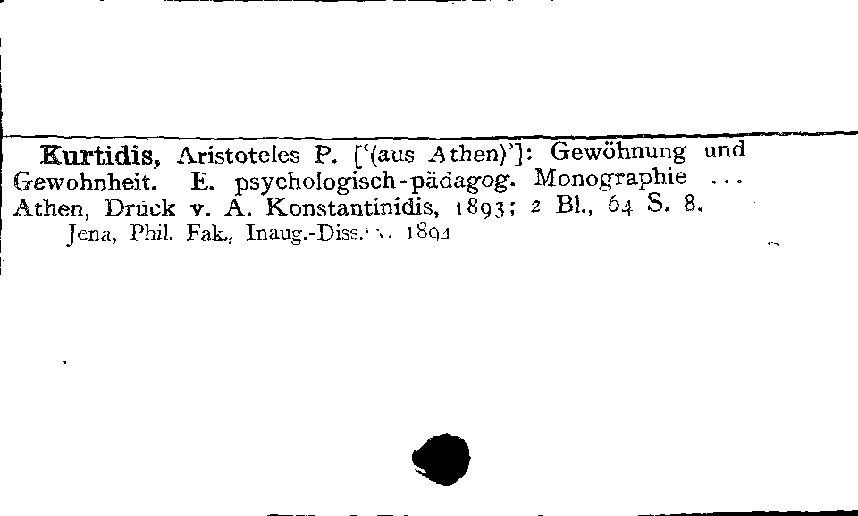 [Katalogkarte Dissertationenkatalog bis 1980]