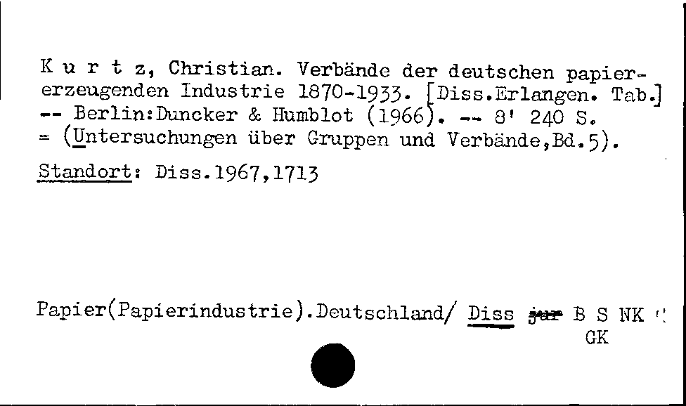 [Katalogkarte Dissertationenkatalog bis 1980]