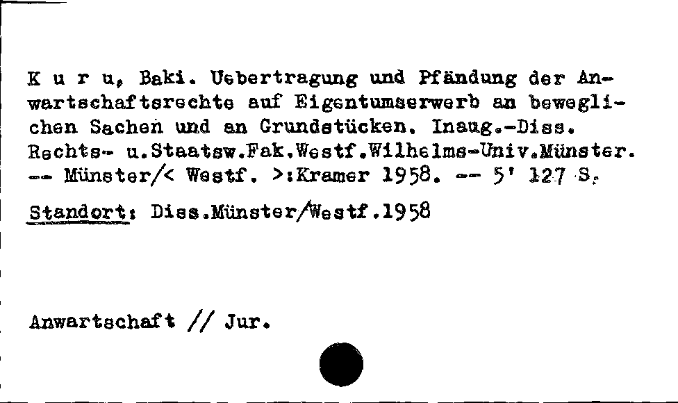 [Katalogkarte Dissertationenkatalog bis 1980]