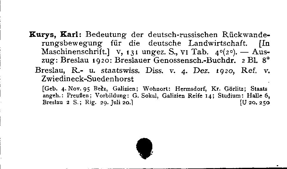 [Katalogkarte Dissertationenkatalog bis 1980]