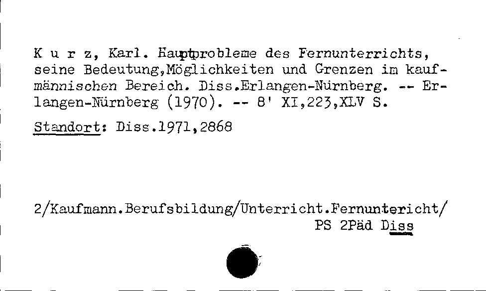 [Katalogkarte Dissertationenkatalog bis 1980]