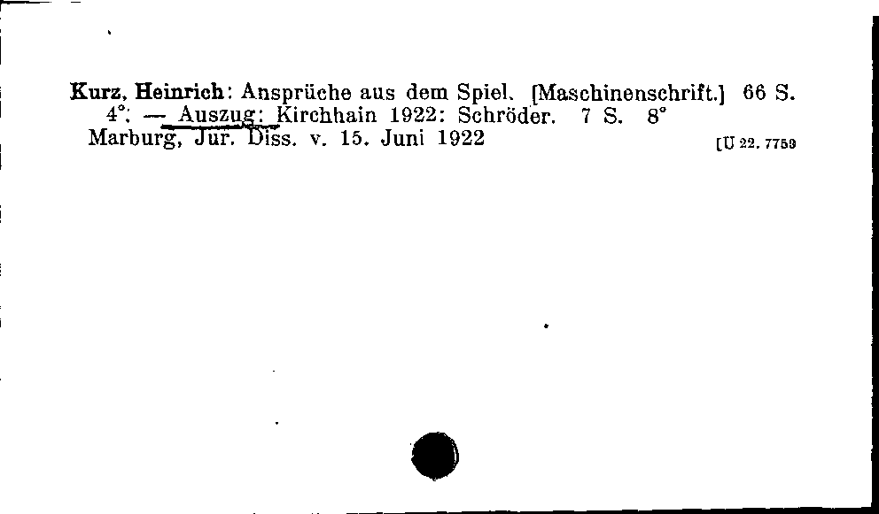 [Katalogkarte Dissertationenkatalog bis 1980]