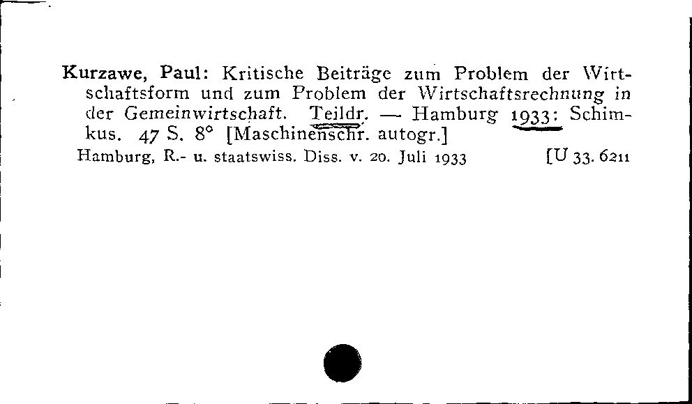 [Katalogkarte Dissertationenkatalog bis 1980]