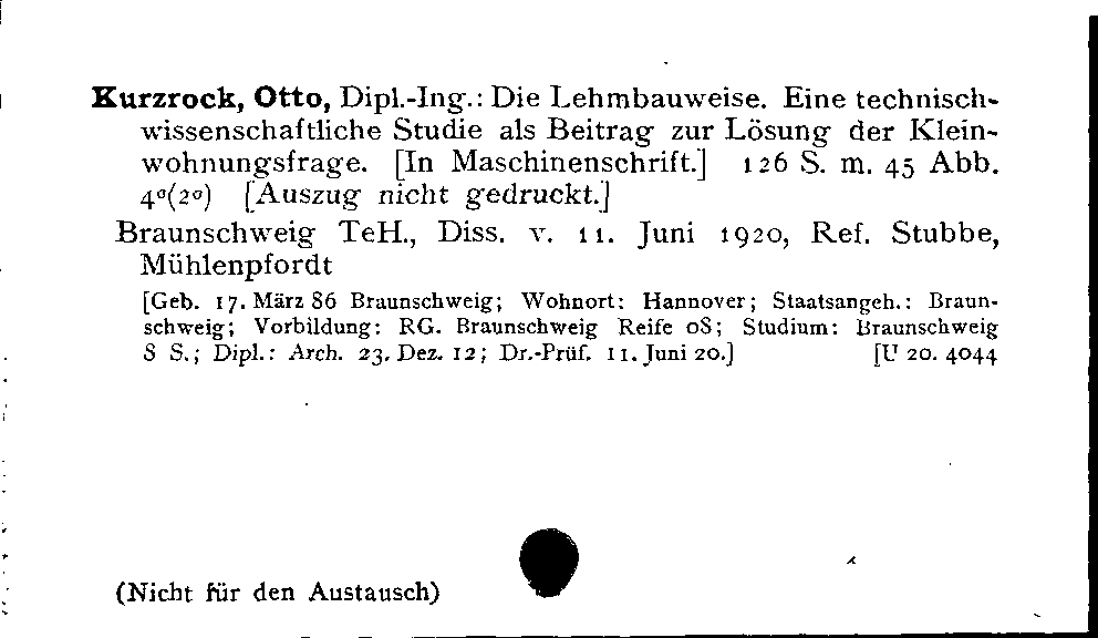 [Katalogkarte Dissertationenkatalog bis 1980]