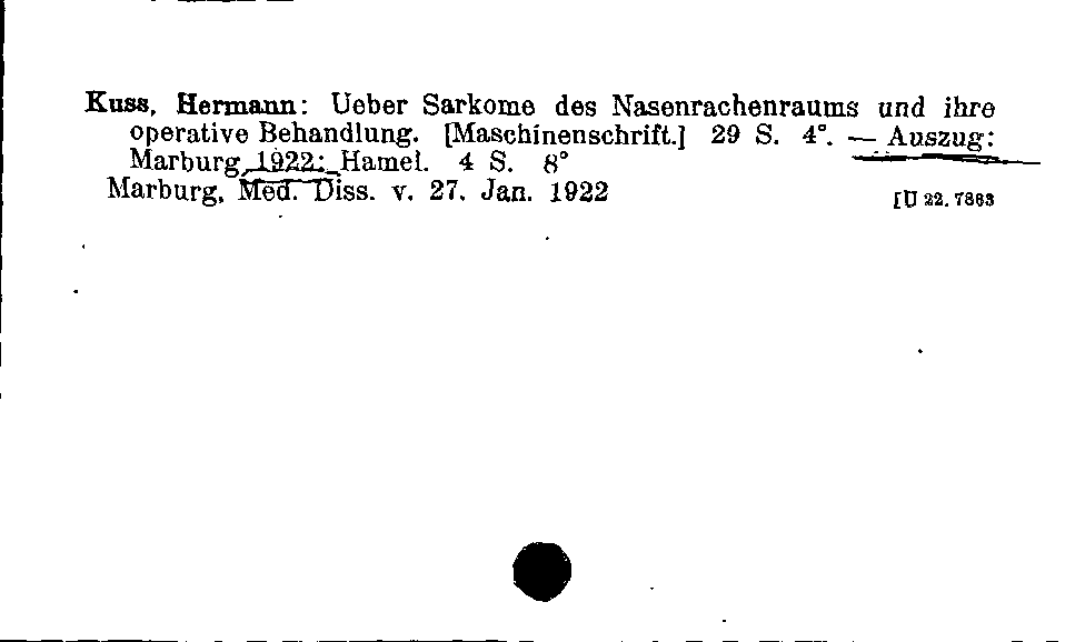 [Katalogkarte Dissertationenkatalog bis 1980]