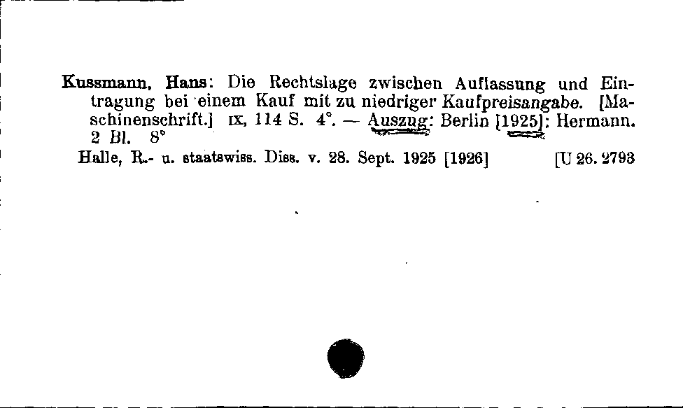 [Katalogkarte Dissertationenkatalog bis 1980]