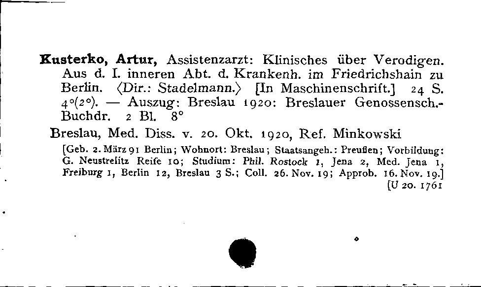 [Katalogkarte Dissertationenkatalog bis 1980]