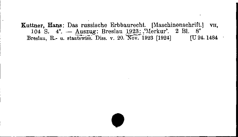 [Katalogkarte Dissertationenkatalog bis 1980]