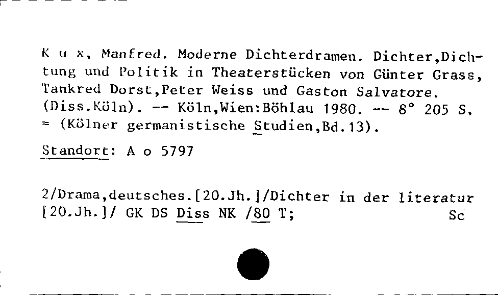 [Katalogkarte Dissertationenkatalog bis 1980]