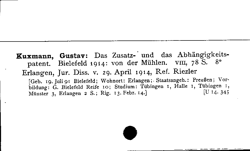 [Katalogkarte Dissertationenkatalog bis 1980]