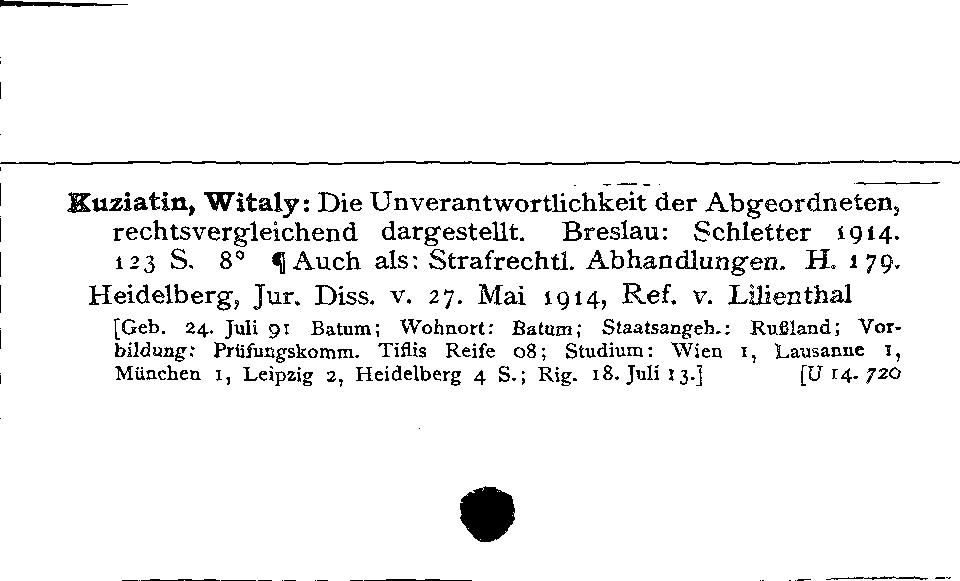 [Katalogkarte Dissertationenkatalog bis 1980]