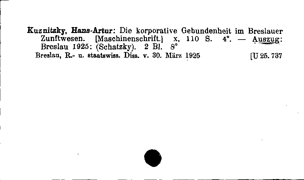 [Katalogkarte Dissertationenkatalog bis 1980]