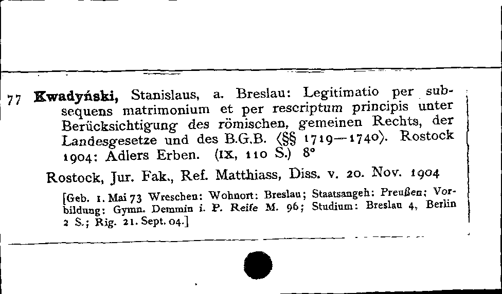 [Katalogkarte Dissertationenkatalog bis 1980]