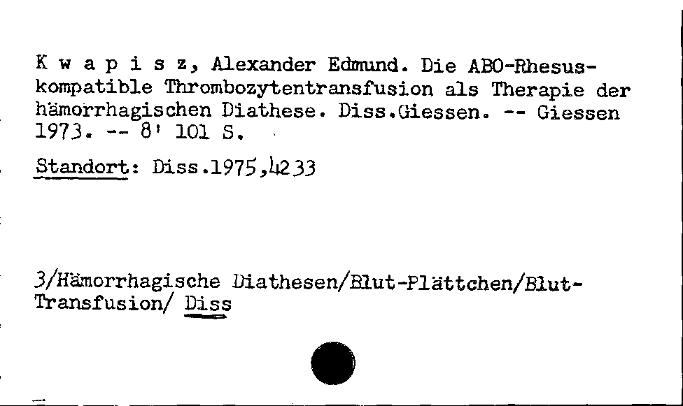 [Katalogkarte Dissertationenkatalog bis 1980]