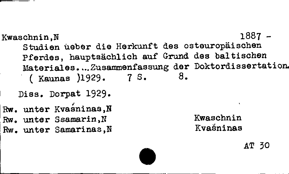 [Katalogkarte Dissertationenkatalog bis 1980]