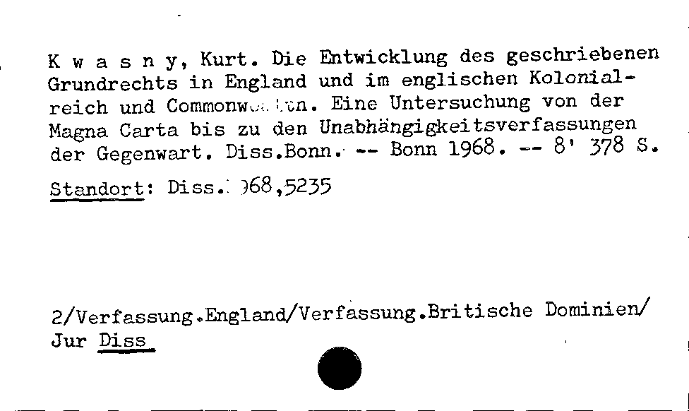 [Katalogkarte Dissertationenkatalog bis 1980]